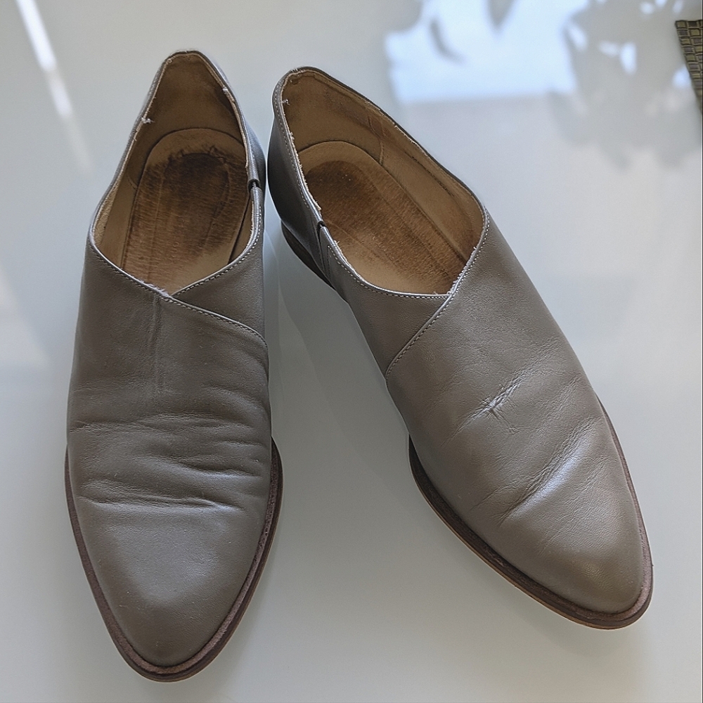 Women's Gray Leather Slip-On Shoes, Anthropologie, Made In Spain, EU 40